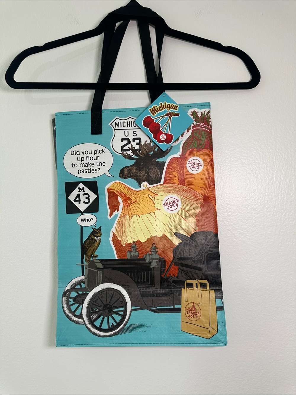 Trader Joe’s Michigan Reusable Tote Bag NWT Grocery Bag Route 23 Cherries